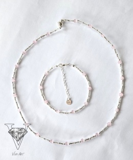 NASZYJNIK I BRANSOLETKA Z RÓŻOWEGO KOCIEGO OKA I SREBRNYCH KULECZEK OD VIVA JEWELRY & ART
